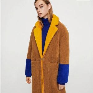 WORN ONCE Mango Colorblock Faux Fur Teddy Coat XS